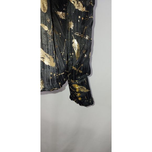 Harry Potter Women's Sheer Black Button-Up Blouse with Gold Feathers Size M - Picture 2 of 11